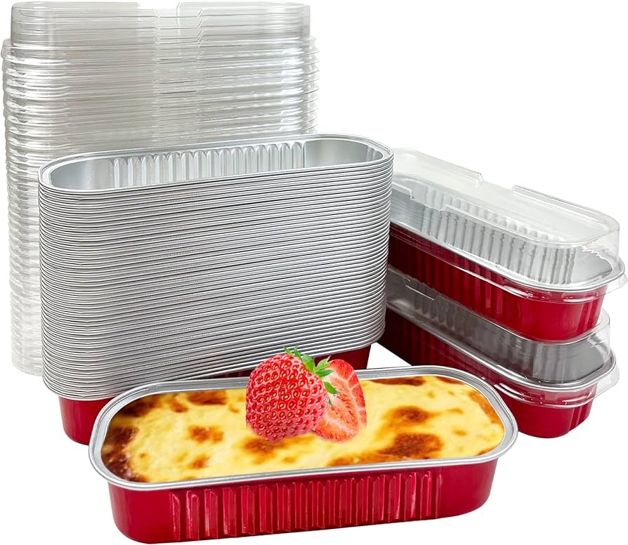Foil Mini Loaf Pan- Red 5pcs - Cake Decor & Baking Supplies